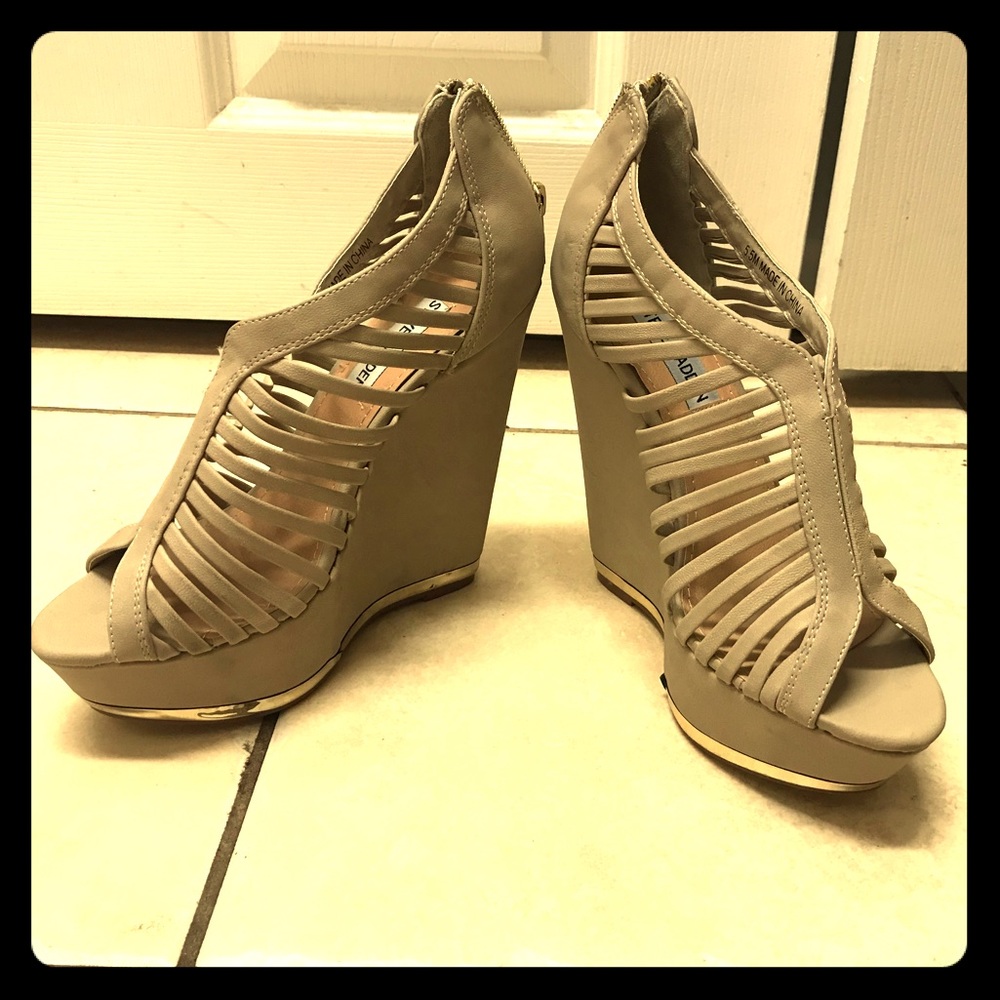 Tan Strappy Wedge Heels